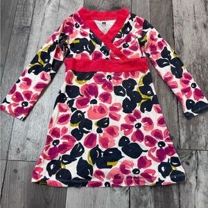 Tea Collection Dress Size 4 Long Sleeves Pink White Floral